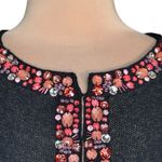 Y2K Michael Simon Black Floral Beaded Embroidered Cotton Cardigan Plus Size 1X Photo 2