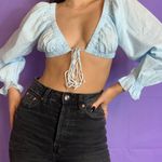 11th Statement Blue Long Sleeve Tie Front Top Photo 2