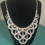 Stunning Prom Bridal Formal Wear Silver and Rhinestone Statement Bib Necklace Photo 4