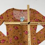 Free People Bodysuit Womens Small Orange Floral Dylan Thermal Long Sleeve Henley Photo 12