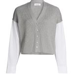 Naadam Gauze Mixed Media Cardigan XS Gray Photo 0
