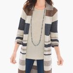 Chico's Chico’s Metallic Long Open Cardigan Duster Striped Black Copper Tan 0 Small Photo 2