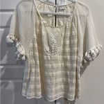 ZARA  TRF COLLECTION Ivory Sheer Crochet Lace Top w/ Tasseled Sleeves Boho Hippie Photo 0