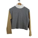 ZARA Women’s Cropped Striped Turtleneck Sweater Navy/White/Yellow M Photo 3