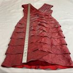 Adrianna Papell Red Deep V Neck Ruffle Skirt Off Shoulder Dress Photo 4