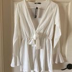 Nasty Gal NEW Knot Front Romper White US Size 8 Long Sleeve Ruffle V-Neck NWT Photo 3