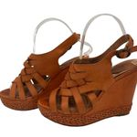 Frye  Brown Leather Corrina Strappy Weave Wedge Platform Heels Size 8 Photo 4