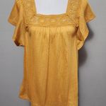 New York Laundry  Yellow Crochet Square Neck Crinkle Knit Top Size Medium Photo 0