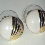 Elegant Gold Tone and Off White Enamel Vintage Boho Stud Earrings Photo 0