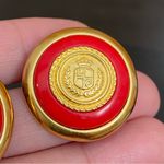 Liz Claiborne Vintage LCI Signed Red & Gold Heraldic Button Earrings Photo 8