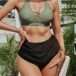 Lace Up Centre Core Halter Neck Strap Bra Top, Ruched High Waist Tummy Control Two Piece Bikini Swimsuit Multiple Size M Photo 1