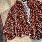 Something Navy  Blouse Button Up Shirt Long Sleeve Red Pink Floral Size Small Photo 4