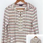 Tommy Hilfiger Red White & Blue Striped 1/4 Zip Hoodie Pockets Cotton Large Photo 0