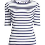 Lands' End , womens rash guard swim tee blue and white small NEW Photo 0