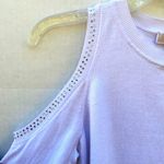 Michael Kors Womens Size Medium white cold shoulder rhinestone studded sweater Photo 9