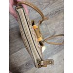 Tignanello Signature Cross Body Bag Beige Tan Gold Canvas Leather Buckle Pocket Photo 5