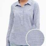 Gap Boyfriend Striped Popover Shirt, blue and white, collared, 1/4 button down Photo 0