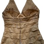 Cache Vintage Bronze Halter Shimmer Tiered Ruffle Mesh Accent Bodycon Dress Photo 10