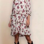 POL  Romantic Floral Print Tiered Ruffled Trim Dress M Photo 2