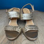 Jack Rogers  Tinsley High Wedge Sandals Metallic Gold Leather Womens Size 9 Photo 4