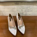 Silver Satin Evening Heels with Rhinestones Size 9.5 Photo 3