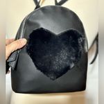 Faux Fur Heart Mini Backpack NWT 8”Wx 9” T faux leather silver hardware Black Photo 2