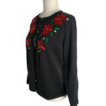 Classic Elements Holiday Poinsettia Cardigan Sweater MP Black Sequin Button Up Photo 2
