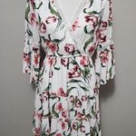 JODIFL white pink floral bell sleeve tiered mini dress size small Photo 0