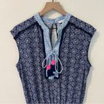 Cabana Life West Indies Fringe Romper Blue White Geometric Printed Jumpsuit L Size L Photo 2