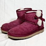 Koolaburra by Ugg  Burgundy Suede Sherpa Victoria Mini Bow Booties Ankle Boots~7~  Photo 0
