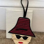Lulu Guinness Black & Red Striped retro pop lady head leather clutch wristlet Photo 0