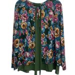Wallpapher Women’s Olive Green Floral Bow Back Long Sleeve Top Size 1X Hawaiian Photo 1