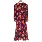 Maggy London Desert Bloom Floral Long Sleeve A-line Dress In Wine Ruffle Trim 2 Photo 3