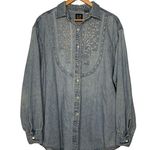 Gap Denim Vintage Floral Embroidered Blue Denim Shirt Size Large Photo 0