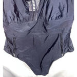 Terra & Sky  Swimsuit 0X 14W One Piece Black Gold Hardware Lattice Trim Ruffles‎ Photo 2