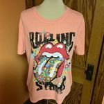 The Rolling Stones  Floral Tongue Graphic T-Shirt Peach Band Tee Photo 2