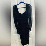 Black Ruched Mesh Bodycon mini Dress Size L Long Sleeve Sweetheart Neckline Size L Photo 5