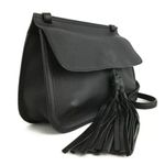 Gucci  Black Leather Front Flap Closure Bamboo & Long Black Tassels Shoulder Bag Photo 4