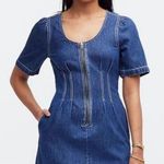 Madewell Pleated Waist Half Zip Denim Dress in Pixie Wash Size 0 (Q6) Photo 0