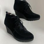 Donald J Pliner Women Sz 8 M Black Suede Nilos Ankle Wedge Booties Boots Lace Up Photo 2