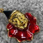 Creepy Clown Pin Brooch Gold Tone Enamel Hat Ruffled Red Collar Smiling Vintage Photo 12
