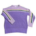 Lovers + Friends Knit Sweater Oversized Striped Pastel Purple Rainbow XXS Crew Photo 1