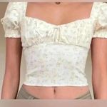 Urban Outfitters NWT white and yellow, puff sleeve milkmaid crop top; size XS Photo 0