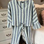 For Cynthia Linen Cotton Set Cynthia Bell Sleeve Top Elastic Back Pants Photo 1