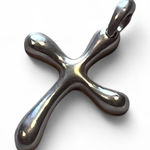Sterling Silver Cross Pendant Modern Rounded Sculptural Necklace‎ Charm 925 "C" Photo 0