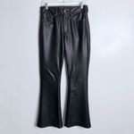 American Eagle NWOT  Stretch Super High Rise Flare Vegan Leather Black 4843 Sz 8‎ Photo 1