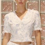Boutique Floral White Blouse with Lace Trim Photo 1