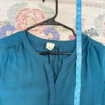 Ecru  Womens Silk Button Front Top Size Small Office Workwear Quiet Luxury Teal Photo 6