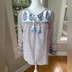 J.Crew White Blue Burgundy Block Floral Print Cotton Tie Front Tunic Top Sz 00 Photo 11