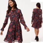 Loft Hydrangea Bouquet Ruffle Boho Long ruffle tie Sleeve Dress Size 2P NWOT Photo 1